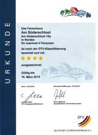 Urkunde des DTV, Deutscher Tourismusverband e.V., 2012